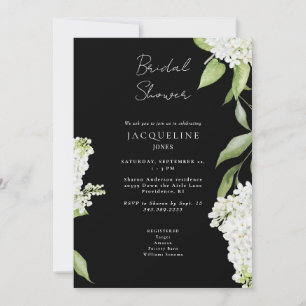 Elegant White Hydrangea Black Bridal Shower  Invitation
