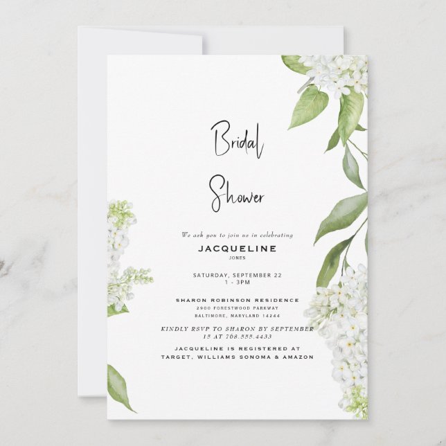 Elegant White Hydrangea Bridal Shower  Invitation (Front)