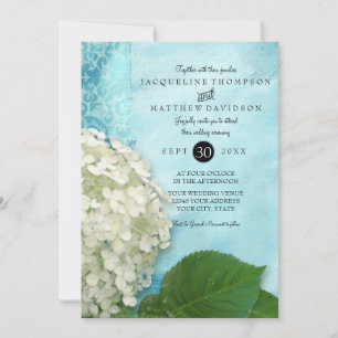 Elegant White Hydrangea Floral Blue White Wedding Invitation