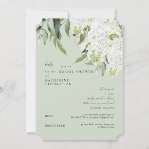 Elegant White Hydrangea Light Sage Bridal Shower  Invitation