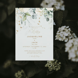 Elegant White Hydrangea Light Sage Wedding Invitation