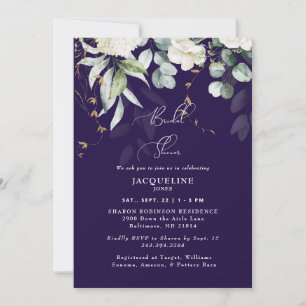 Elegant White Hydrangea Navy Bridal Shower Invitation