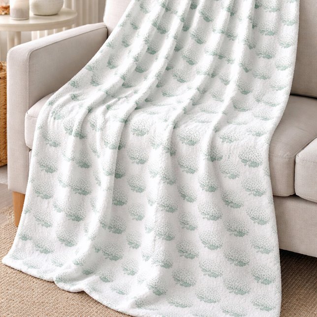 Elegant White Hydrangea Teal Fleece Blanket (Creator Uploaded)