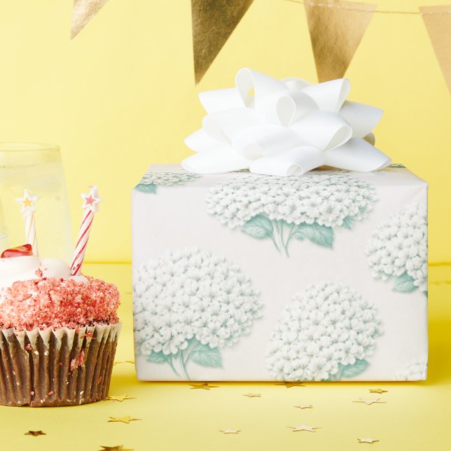 Elegant White Hydrangea Teal Wrapping Paper (Birthday Party)