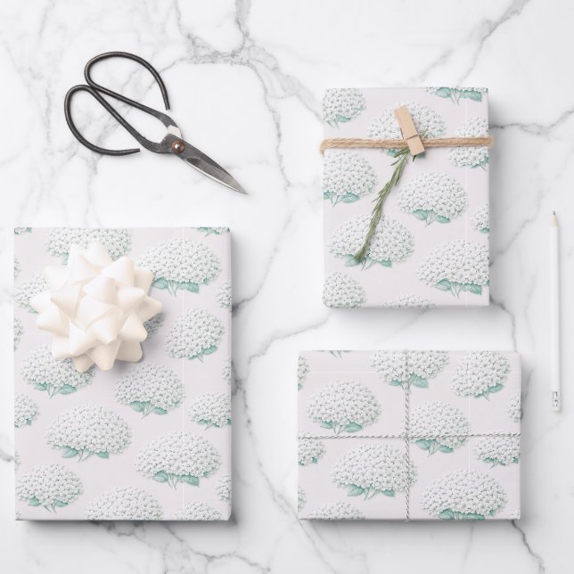 Elegant White Hydrangea Teal Wrapping Paper Sheet (Front)