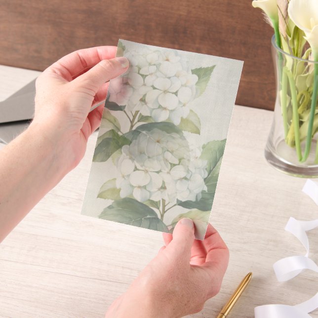 Elegant White Hydrangea Vellum Overlay Invitations (Handheld)