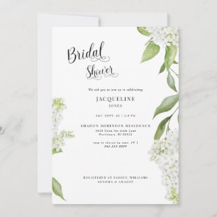 Elegant White Hydrangea White Bridal Shower  Invitation