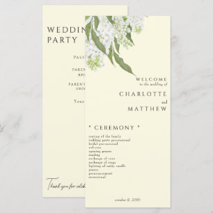 Elegant White Hydrangea Yellow Wedding Program