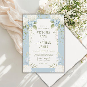 Elegant White Hydrangeas Blue Floral Wedding Invit Invitation