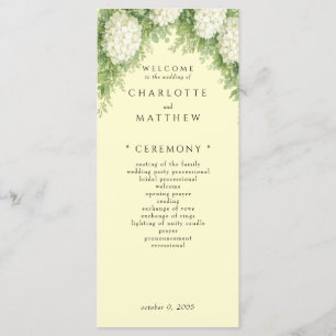 Elegant White Hydrangeas Yellow Wedding Program