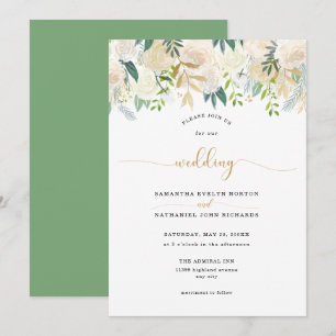 Elegant White Ivory Floral and greenery wedding Invitation