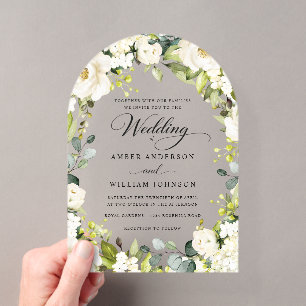 Elegant White Ivory Floral Arch Wedding Acrylic Invitations