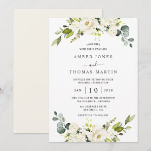 Elegant White Ivory Floral Pretty Wedding Invitation