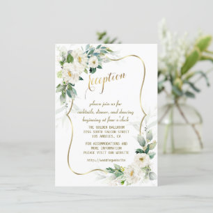 Elegant White Ivory Flowers Gold Wedding Reception Invitation