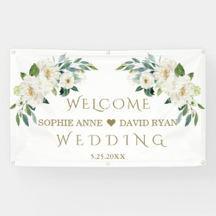 Elegant White Ivory Flowers Wedding Welcome Sign