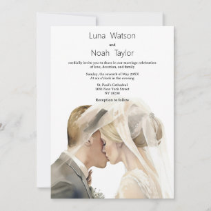 Elegant white ivory grey couple photo Wedding Invitation