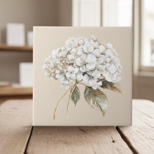 Elegant white ivory hydrangea french country ceramic tile
