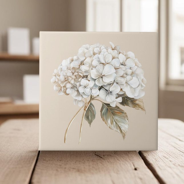 Elegant white ivory hydrangea french country ceramic tile (Creator Uploaded)
