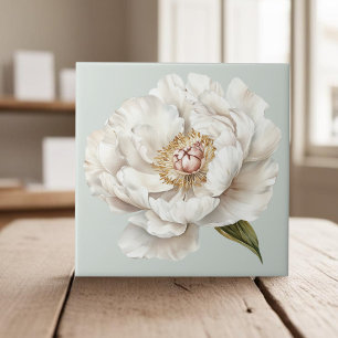 Elegant white ivory peony french country ceramic tile
