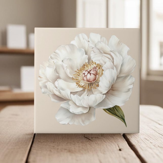 Elegant white ivory peony french country ceramic tile (Creator Uploaded)