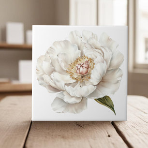 Elegant white ivory peony french country ceramic tile