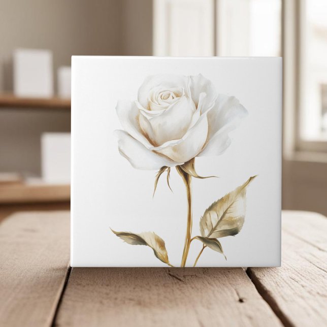 Elegant white ivory rose faux gold ceramic tile (Creator Uploaded)
