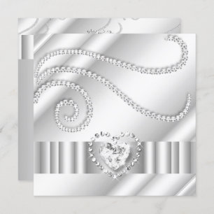 Elegant White Jewel diamonds Silver Birthday Party Invitation