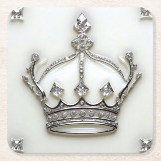 Elegant White Jewelled Look Crown Paper Coaster