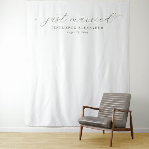 Elegant White Just Married Calligraphy Tapestry