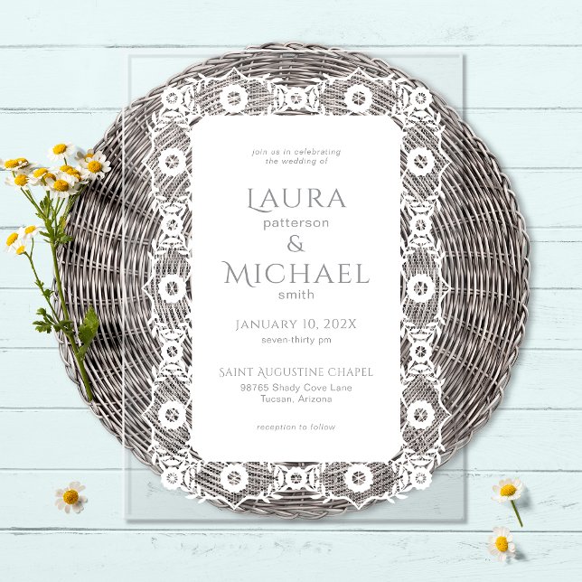Elegant White Lace  Acrylic Invitations (Creator Uploaded)