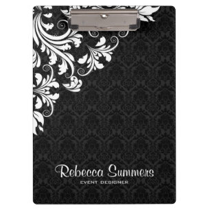 Elegant White Lace And Black Damasks Clipboard