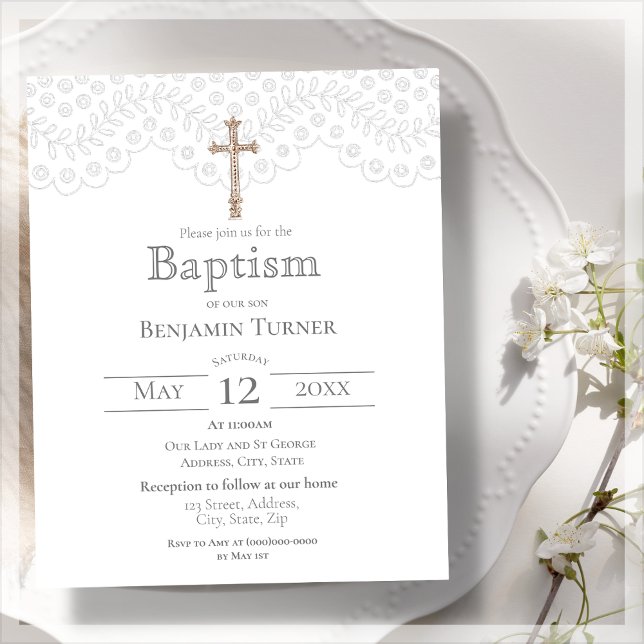 Elegant White Lace | Baptism Budget Invitation (Creator Uploaded)