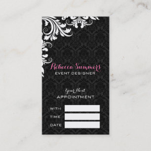 Elegant White Lace Black Damasks Appointment Card