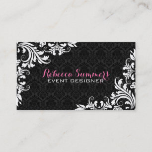 Elegant White Lace Black Damasks Business Card