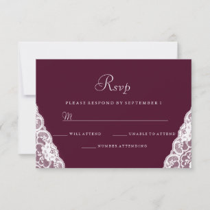 Elegant White Lace Burgundy Wedding RSVP Card