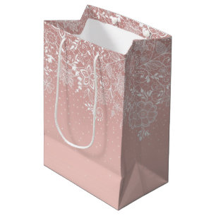 Elegant white lace floral and confetti design medium gift bag
