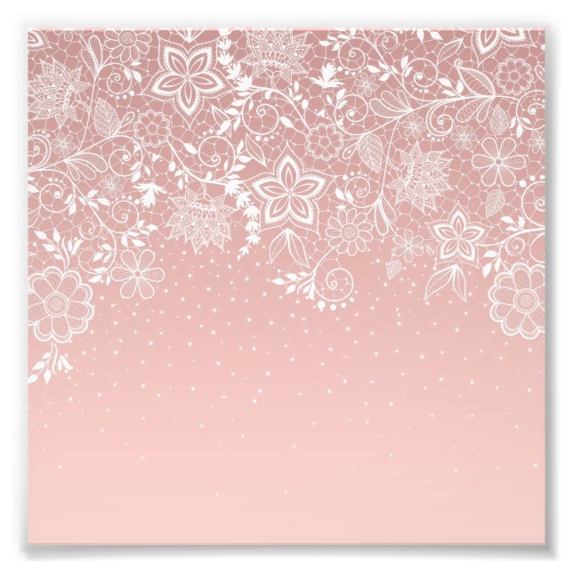 Elegant white lace floral and confetti design photo print (Front)