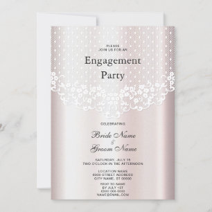Elegant White Lace Floral Engagement Invitation