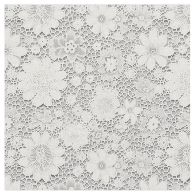 Elegant White Lace Floral Pattern Fabric (Close Up)