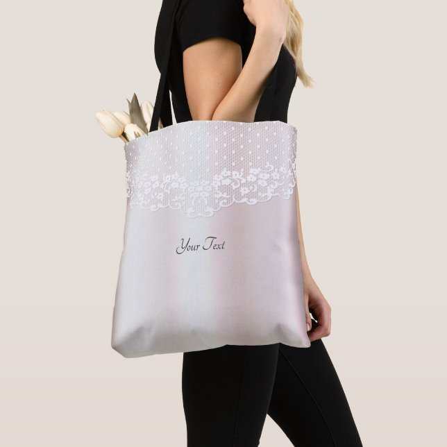 Elegant White Lace Floral Tote Bag (Close Up)