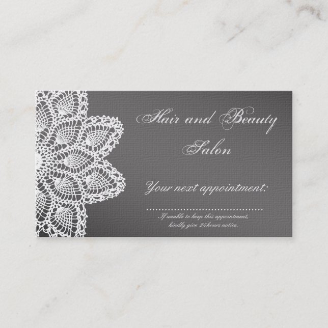 Elegant White Lace Hair & Beauty Salon Appointment Card (Front)