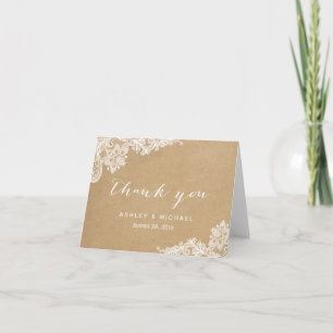 Elegant White Lace in Kraft Thank You Card