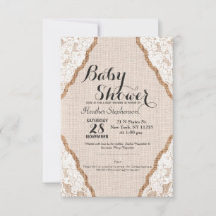 Elegant White Lace on Burlap Jute Invitation