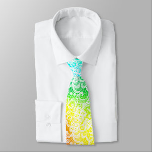 Elegant White Lace On Rainbow Abstract Tie