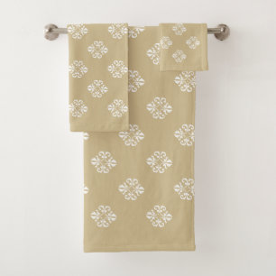 Elegant White Lace Pattern on Light Beige Bath Towel Set