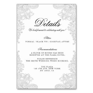 Elegant White Lace Wedding Detail Cards