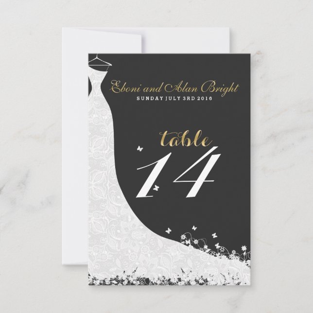 Elegant White Lace Wedding Dress Table 14 Invitation (Front)