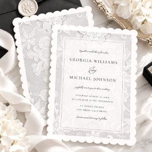 Elegant White Lace Wedding Invitation