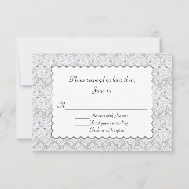 Elegant White Lace Wedding Response Card (Front)
