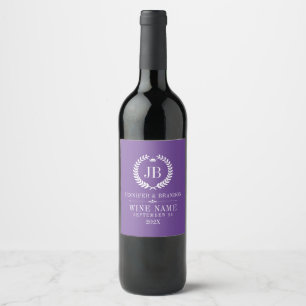 Elegant White Laurel Wreath on Purple Wine Label